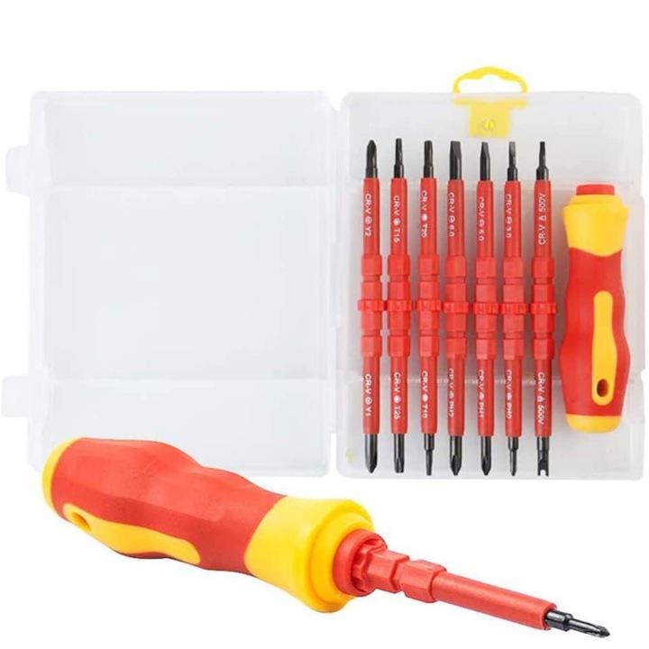 Surubelnite profesionale, Set 14 capete magnetice, Cutie depozitare/transport, Chrome vanadium, Izolatie PP+TPE