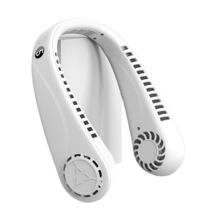 Hordozható nyakventilátor, 5 sebesség, rugalmas, fehér, USB töltés