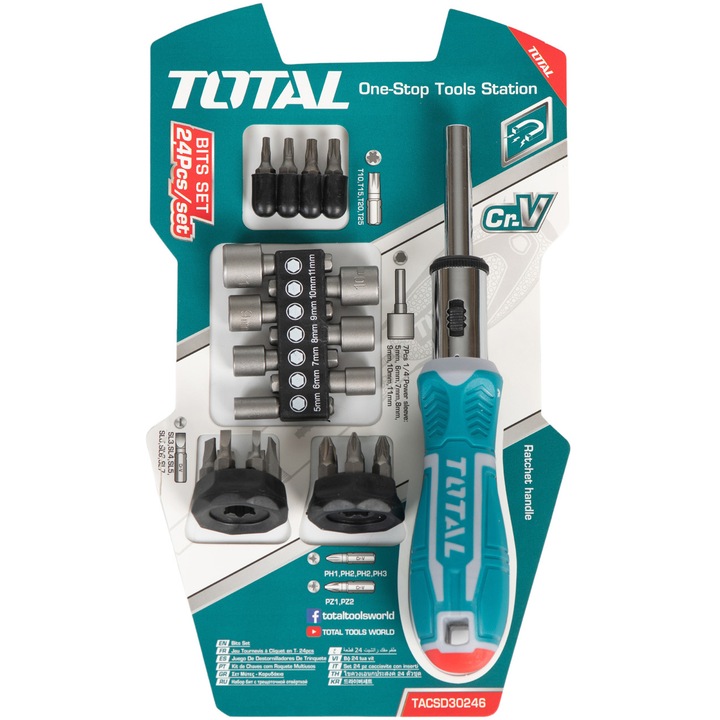 Комплект 24 отвертки Total TACSD30246, С тресчотка