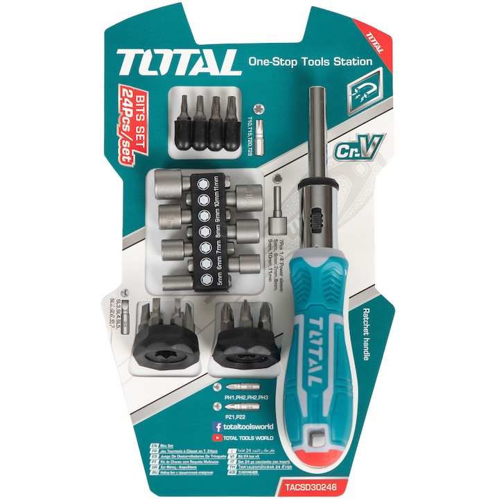 Комплект 24 отвертки Total TACSD30246, С тресчотка