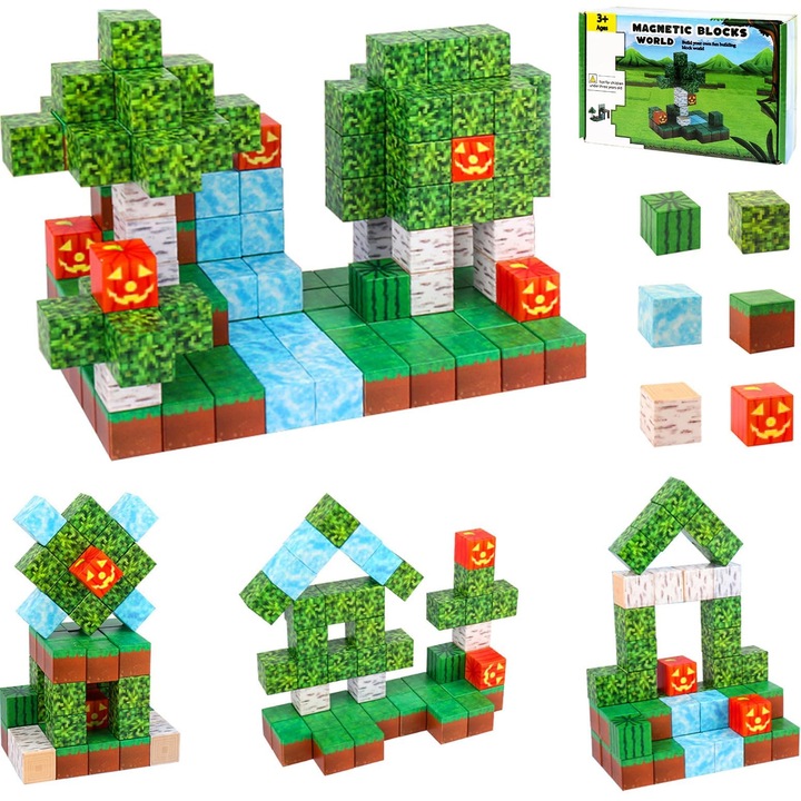 Set de constructie, MWAOWM, cuburi magnetice, educativ, multicolor, +3 ani