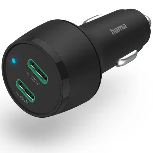 Incarcator retea rapid Hama pentru masina, 2x USB-C, Power Delivery/Qualcomm®, 45 W, negru