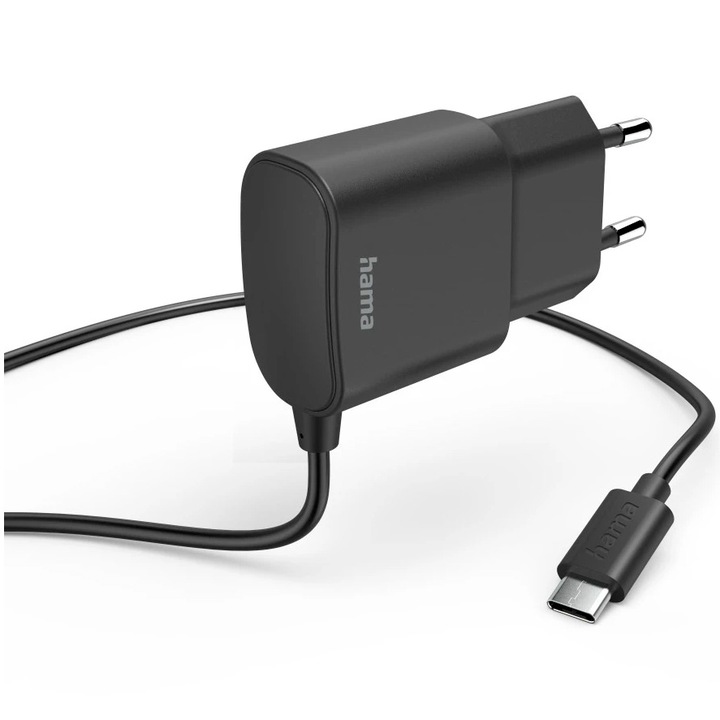 Incarcator cu USB-C, Hama 12 W, 1,0 m, negru