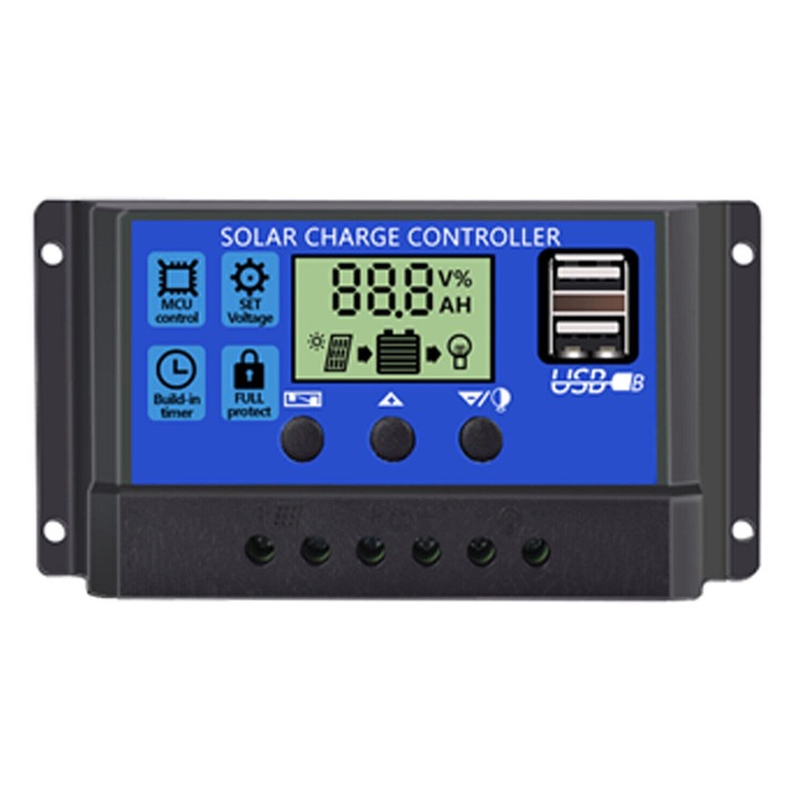 Controler panou solar Tovbmup, incarcare duala USB, MPPT, afisaj LCD digital, 12V-24V