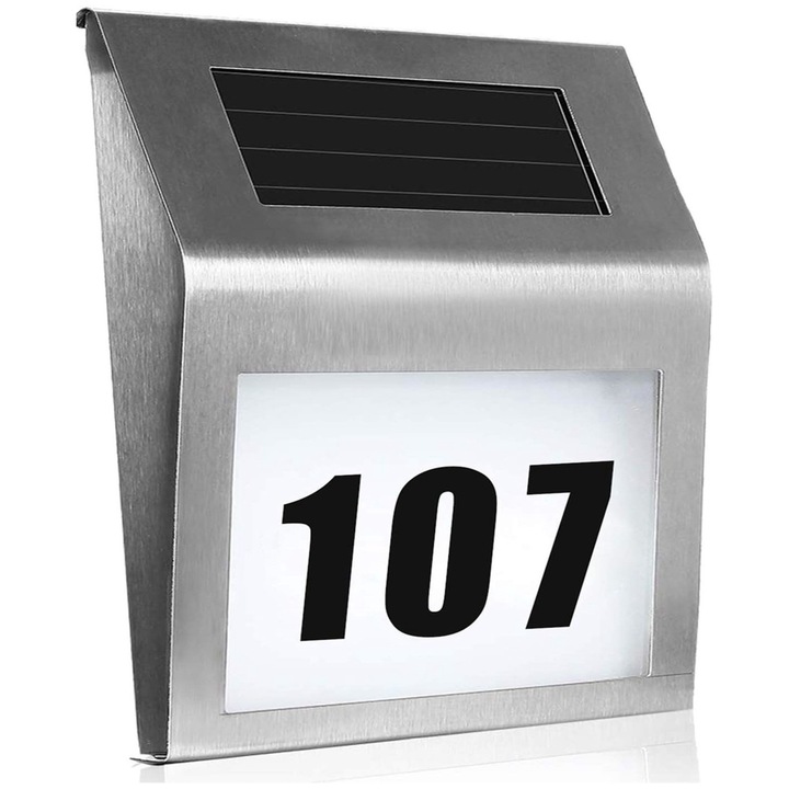 Lumina solara pentru numarul casei, Tovbmup, placa cu numere, inox, LED, set complet