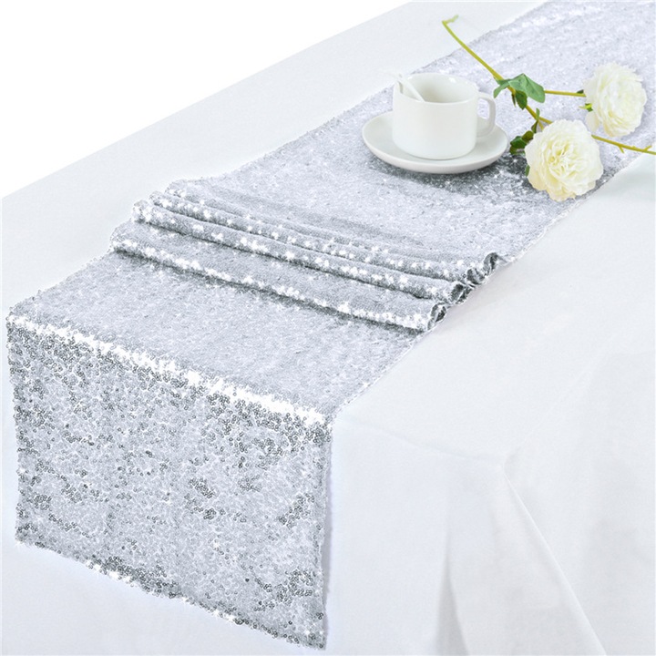 Modern ezüst, rózsaszín, arany, fekete carmdering asztalterítő 30x180cm
