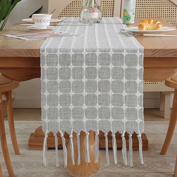 Boho asztalterítő, pamut és kender utánzat, többszínű, 33x183cm