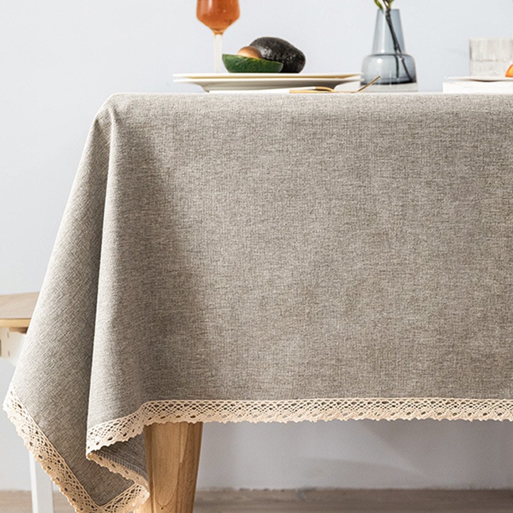 Fata de masa, Dantela, Gri, 220x140cm