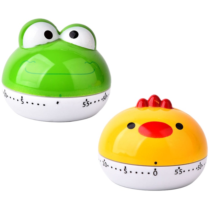 Set 2 Cronometre Bucatarie, Motive Legume, Multicolor, 6.5x5.8cm