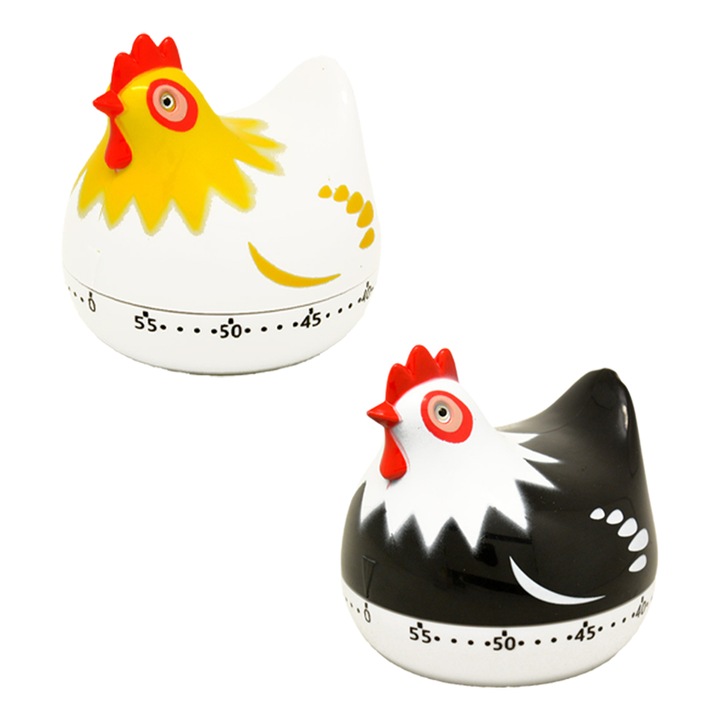 Temporizator de bucatarie, Pui, 60 minute, negru si alb, set 2 bucati, 6.5x6.7cm