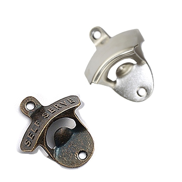 Üvegnyitó, Falra szerelhető, rozsdaálló, dekoratív kivitel, cink ötvözet, ezüst/bronz, 2 db