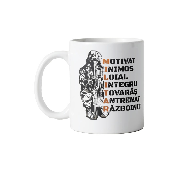 Cana pentru militari, armata, alb, ceramica, 330ml