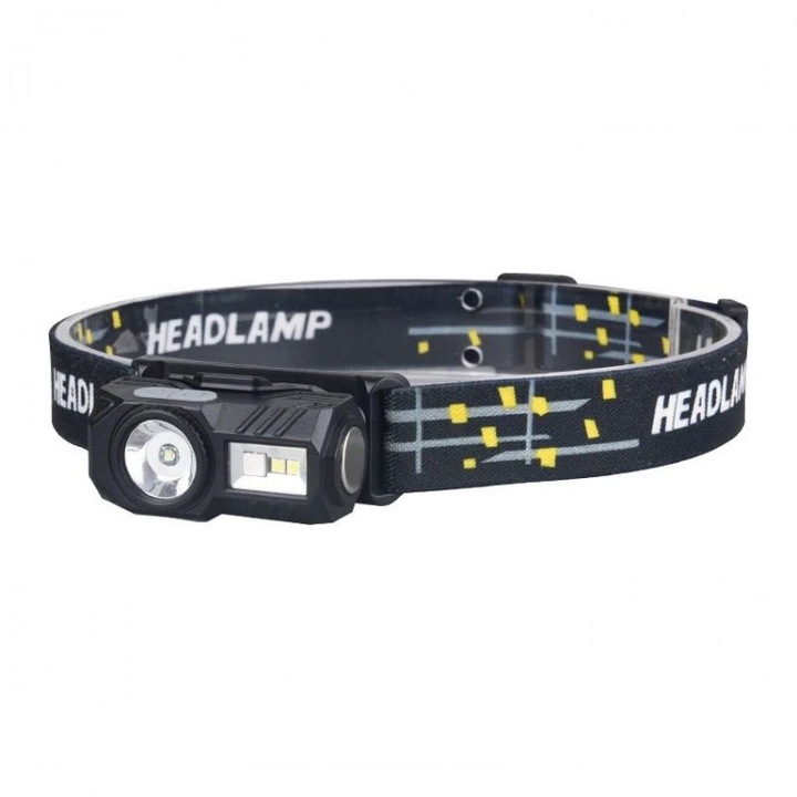 Фенер за глава със сензор за движение и щипка за шапка, USB XPE LED 400 lm, цвят черен