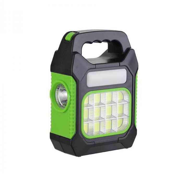 Мултифункционален фенер JY978, соларен панел, USB, 10W, зелен