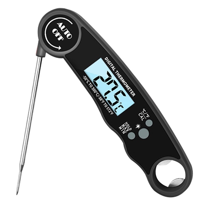 Termometru de bucatarie QttvbTna, digital, instant, pliabil, rezistent la apa, cu magnet, -58F~572F, iluminare LCD