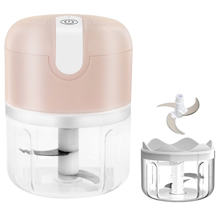 Tocator electric mini pentru legume, QttvbTna, 250ml, roz, 8.3x13cm