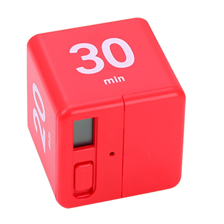 Temporizator cubic cu 4 setari, alarma reglabila, rosu, 6.6x6.6cm