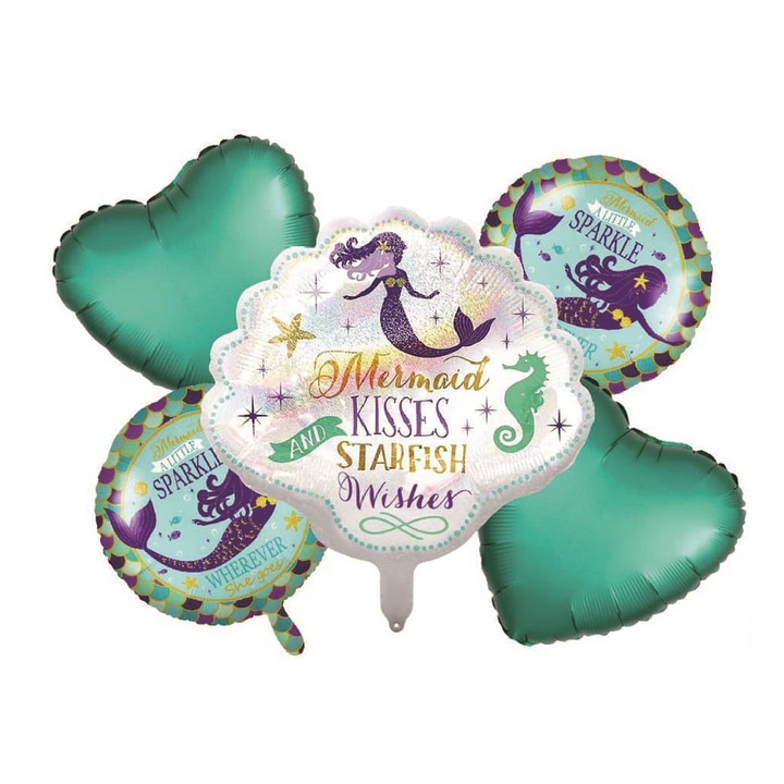 5db parti lufi készlet, tarka fémfólia, TZ5194, sellő, 72x66x45 cm