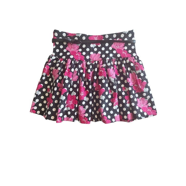 Детска пола, черна на точки и розови цветя 4г 104см