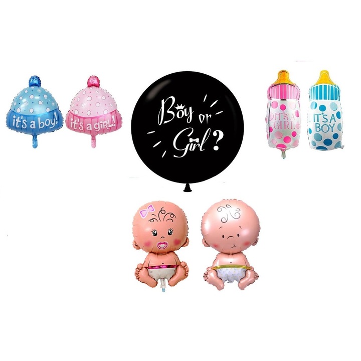 Set 6 Balone folie aluminiu, 90 cm, Gender Reveal, fetita sau baietel, HAPPY JOKER®