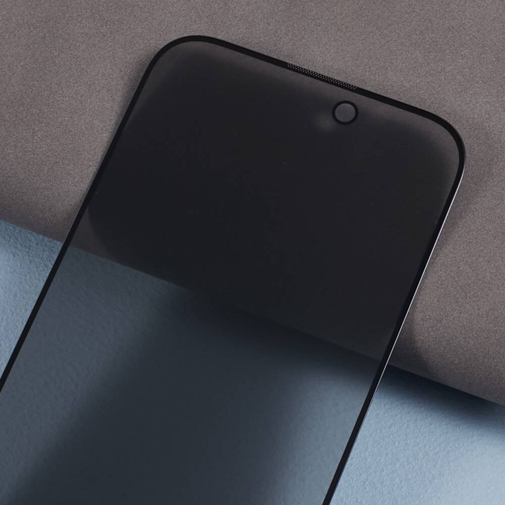 Folie Privacy pentru iPhone 15, M53, Sticla, Rama Neagra