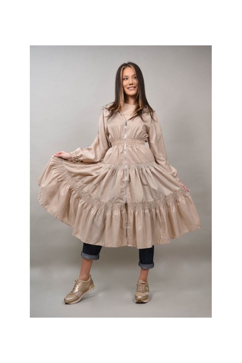 Geaca lunga foita tip rochie brillanza, Bej deschis