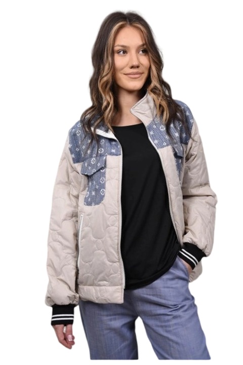 Geaca aviator matlasata subtire graziosa, Bej, One Size