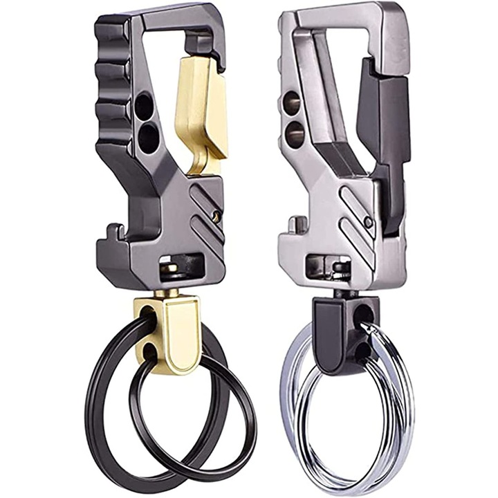 2 db kulcstartó szett, changdi, fekete-arany és ezüst-fekete, 8,4x2x0,8 cm