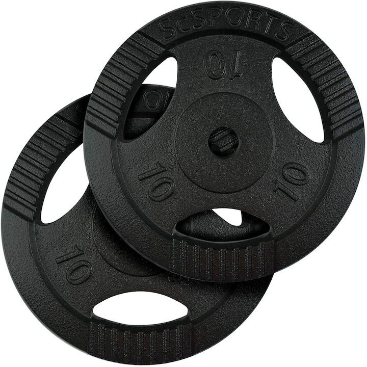 Set de discuri de greutate, 20 KG (2x 10), 30/31mm, fonta, cu grip, negru, ScSPORTS®