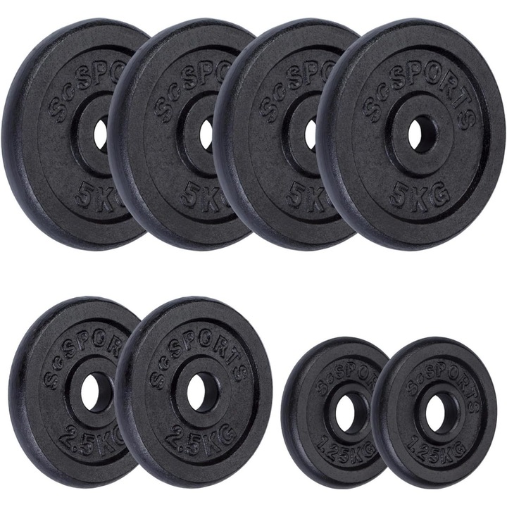 Set discuri de greutate, 30/31 mm, 27.5 KG (4x5 + 2x2.5+2x1.25), fonta, negru, ScSPORTS®