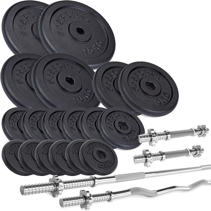Set de haltere si gantere cu discuri, 100 de kg, fonta, negru, ScSports