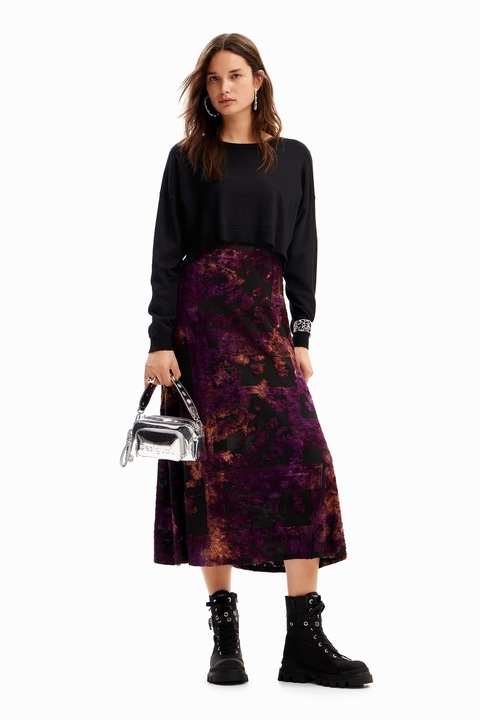 DESIGUAL, Set de bluza de trening si rochie, Negru/Rosu inchis