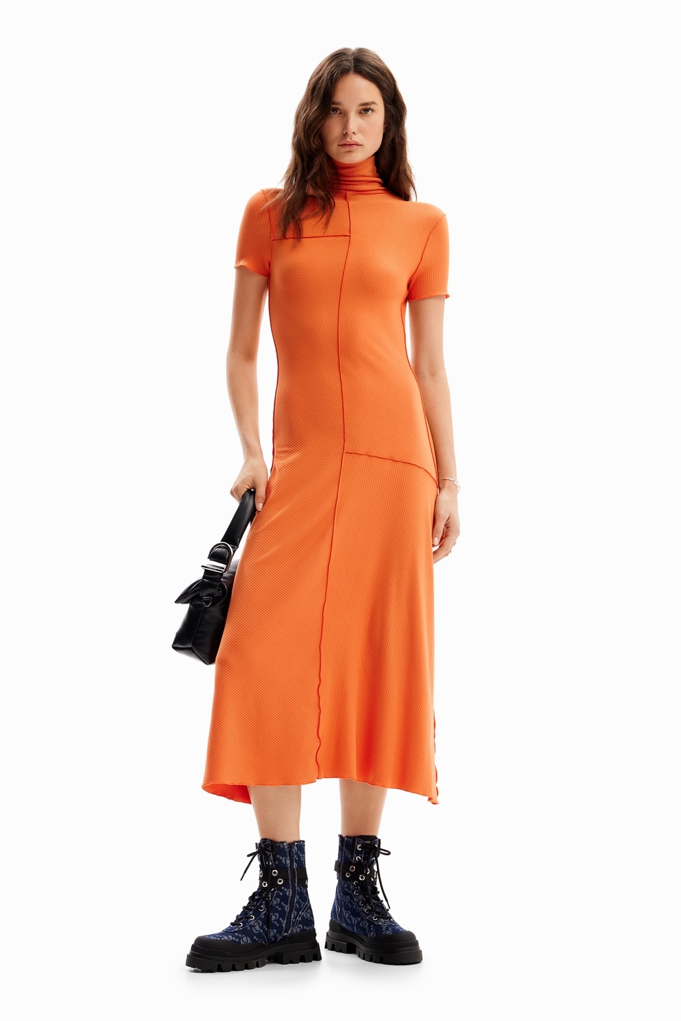 DESIGUAL, Rochie midi cu guler inalt, Portocaliu mandarina, M