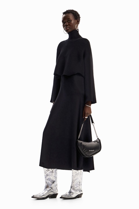 DESIGUAL, Set de pulover vaporos si fusta, Negru stins