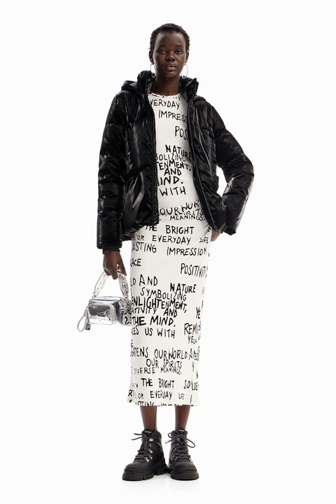 DESIGUAL, Jacheta cu fermoar si gluga, Negru