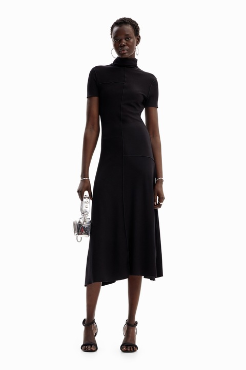 DESIGUAL, Rochie midi cu guler inalt, Negru