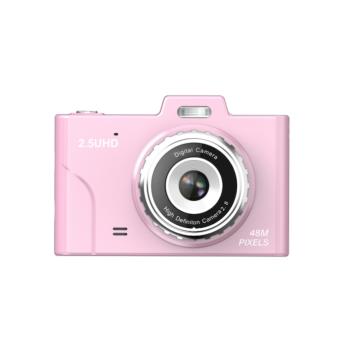 Shaoke, Digitális kamera, 4800 W pixel, dupla HD kamera, 2,8 hüvelykes képernyő, vaku, 32 GB-os memóriakártya, USB kártyaolvasó, Android adapter, 8x digitális zoom, automatikus mosolyérzékelés, zenelejátszás funkció, rózsaszín