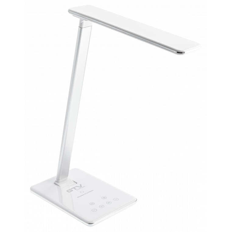 Lampa LED de birou GTV Tritton LB-TRIT6W-00-DEC, cu touch, incarcare Wireless, USB, 6W, 340 lm, temperatura lumina reglabila, Alb