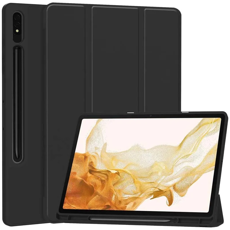 Husa pentru Samsung Galaxy Tab S7 Plus S7 FE Soft Shell cu functie wake-up/sleep si compartiment pentru stylus tip stand - negru