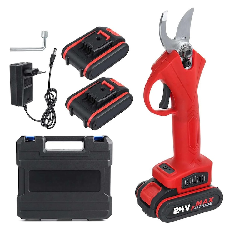 Foarfeca electrica de gradina, pentru taiat crengi pomi, cu 2 acumulatori Li-ion, 21 V