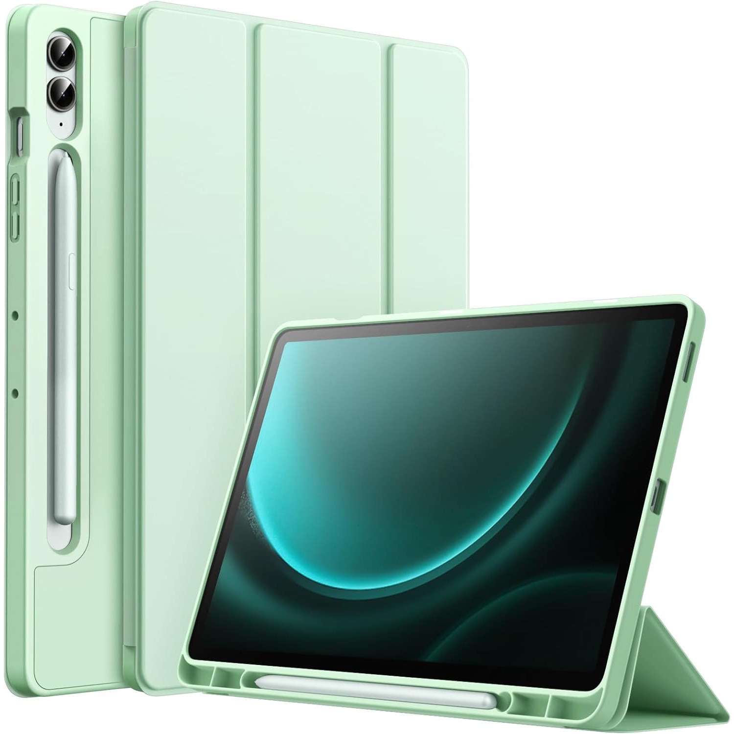 Husa pentru Samsung Galaxy Tab S9 Plus / S9 FE Plus Tab S10 Plus 12.4 inch Soft Shell UltraSlim tip stand functie sleep/wake-up si slot pentru S-Pen verde deschis