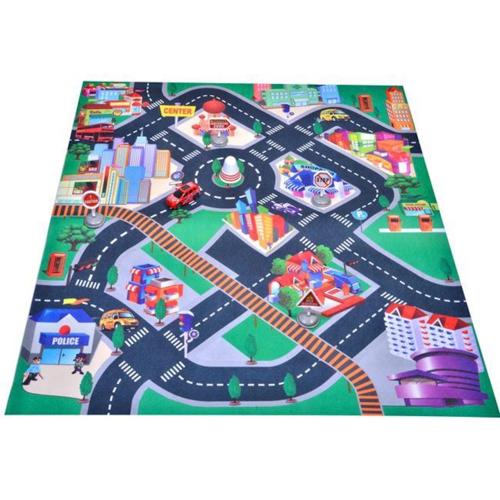 Детски правоъгълен килим модел Град 80х70см
