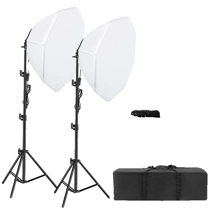 Set softbox octogonal, LED 150W, temperatura culoare 3000-6500K, reglabil, 68x210cm