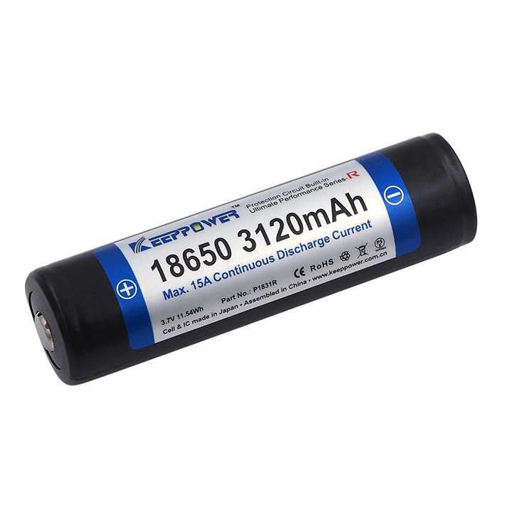 Acumulator Li-Ion KEEPPOWER ICR18650 P1831R 3120mAh 3.7V, 15A cu protectie