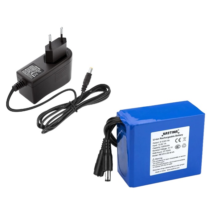 Комплект батерии 12V, зарядно устройство 5200 mAh 4A и 12V 1A 12 W, батерия с дисплей за зареждане и щепсел, за безжични камери, видеокамери, преносими плейъри, дронове