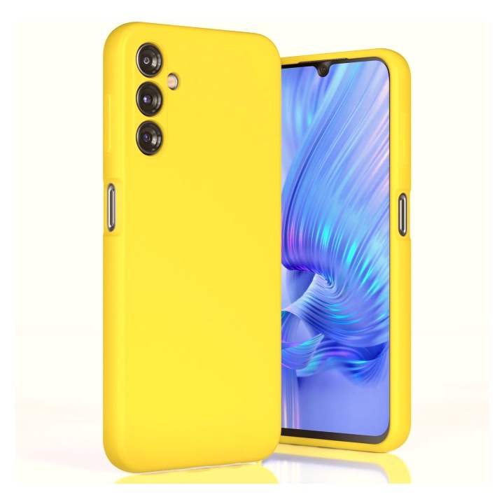 Samsung Galaxy A15 4G / 5G telefontok kompatibilis, Prémium puha szilikon, ütésálló, kameravédelem, belső mikroszálas (bársony), megemelt élek a képernyő védelméért, sárga
