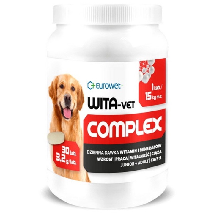 Supliment nutritiv pentru caini Eurowet Wita-Vet Complex, junior si adult, 3,2g, 30 tablete