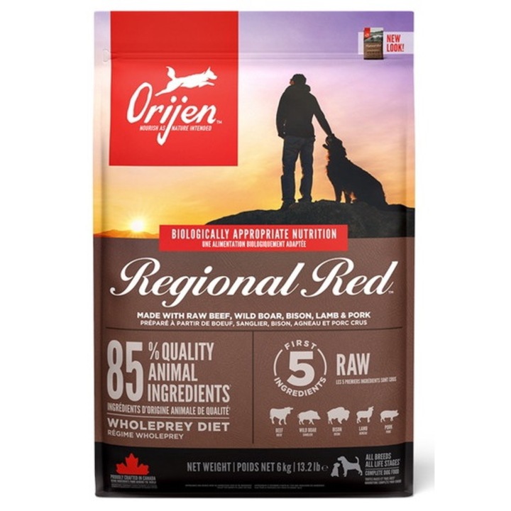 Hrana pentru caini Orijen Regional Red, bogata in carne, fara cereale, 6kg