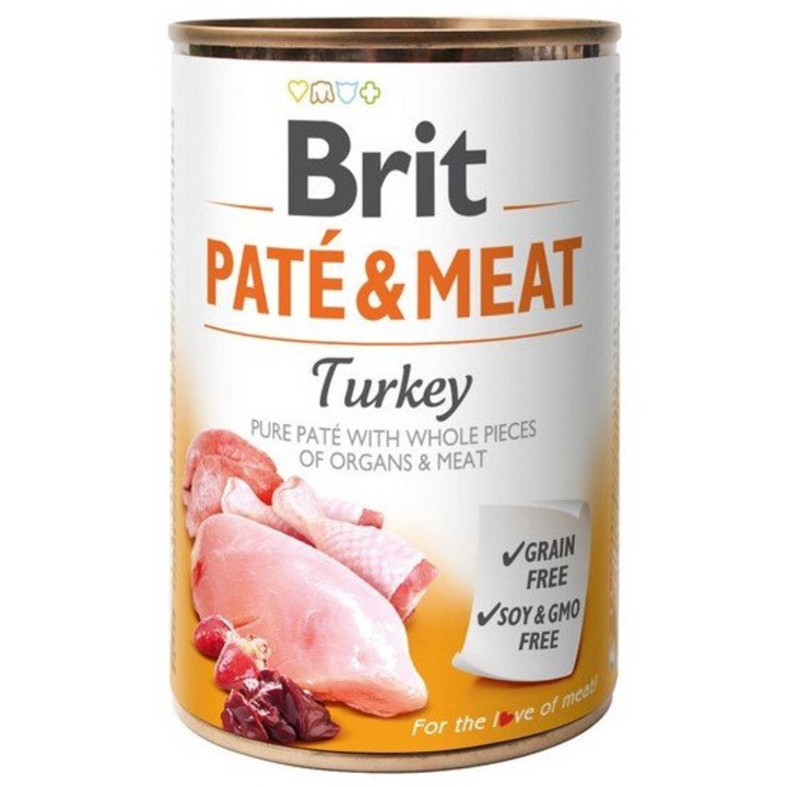 Hrana pentru caini, Brit Pate & Meat, curcan si pui, 800g
