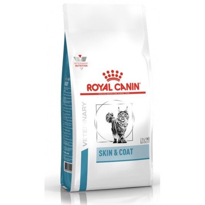 Hrana dietetica pentru pisici Royal Canin Veterinary Care Nutrition Skin & Coat, suport dermatoza, 400g